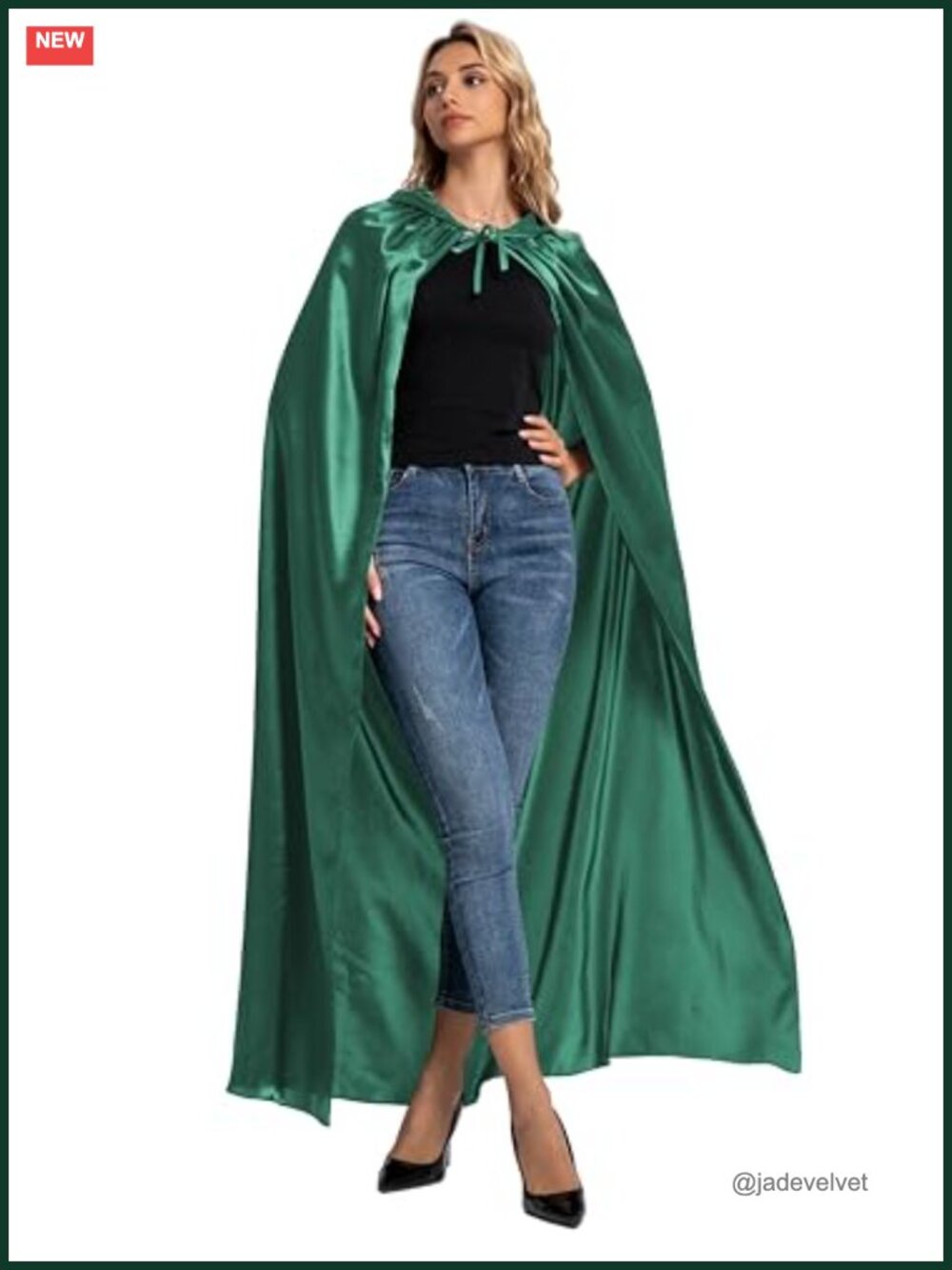Unisex Hooded Cloak Satin Robe Witch Cosplay Halloween Cape Adult